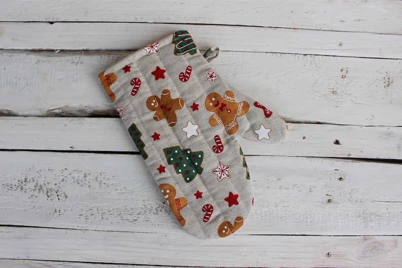 Linen Kitchen glove Christmas gift for the cook Kitchen glove With Christmas trees and gingerbread cookies