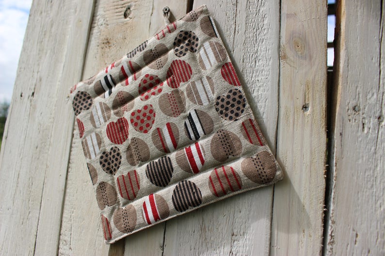 Christmas gift for the cook Kitchen Pot Holder Pot Holder With Colorful Hearts Linen Pot Holder