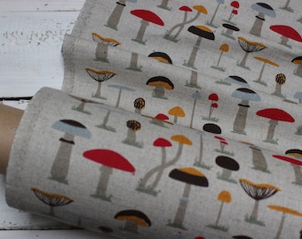 Mushroom Print Linen Cotton Fabric: Autumn Sewing Material (Half Meter)
