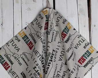 Linen tea towel with Lithuania, Greetings from Lithuania kitchen towel, Christmas gift idea from Lithuania