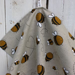 Linen tea towel with bees, Kitchen Linen towel for dishes with a bee image 1