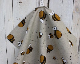 Linen Tea Towel with Bees: Kitchen Dish Towel