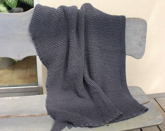 Washed Waffle Weave Fabric in  graphite color, Linen Blanket, Reversible Nursery bedding, Soft Waffle linen blanket