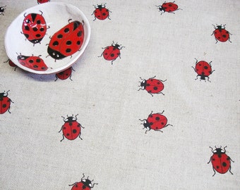 Tablecloth With Ladybugs, Round Linen Tablecloth,  Custom Size Linen Table cloth, Table decor for villa or cottage, Ladybugs tablecloth