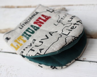 Kitchen Glove with Lithuania, Greetings from Lithuania, Mini Oven Glove, Kitchen Mini Mitt, Linen Kitchen Glove, Gift for the cook or baker