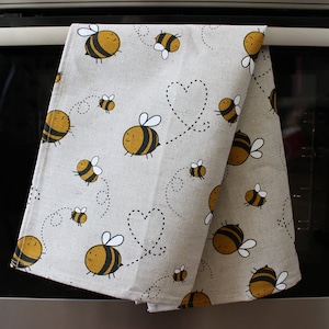 Linen tea towel with bees, Kitchen Linen towel for dishes with a bee image 4