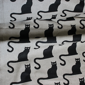 Tissu De Lin Avec Le Modele De Chats Tissu Imprime De Lin Etsy