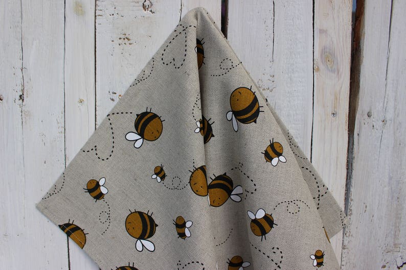 Linen tea towel with bees, Kitchen Linen towel for dishes with a bee image 3