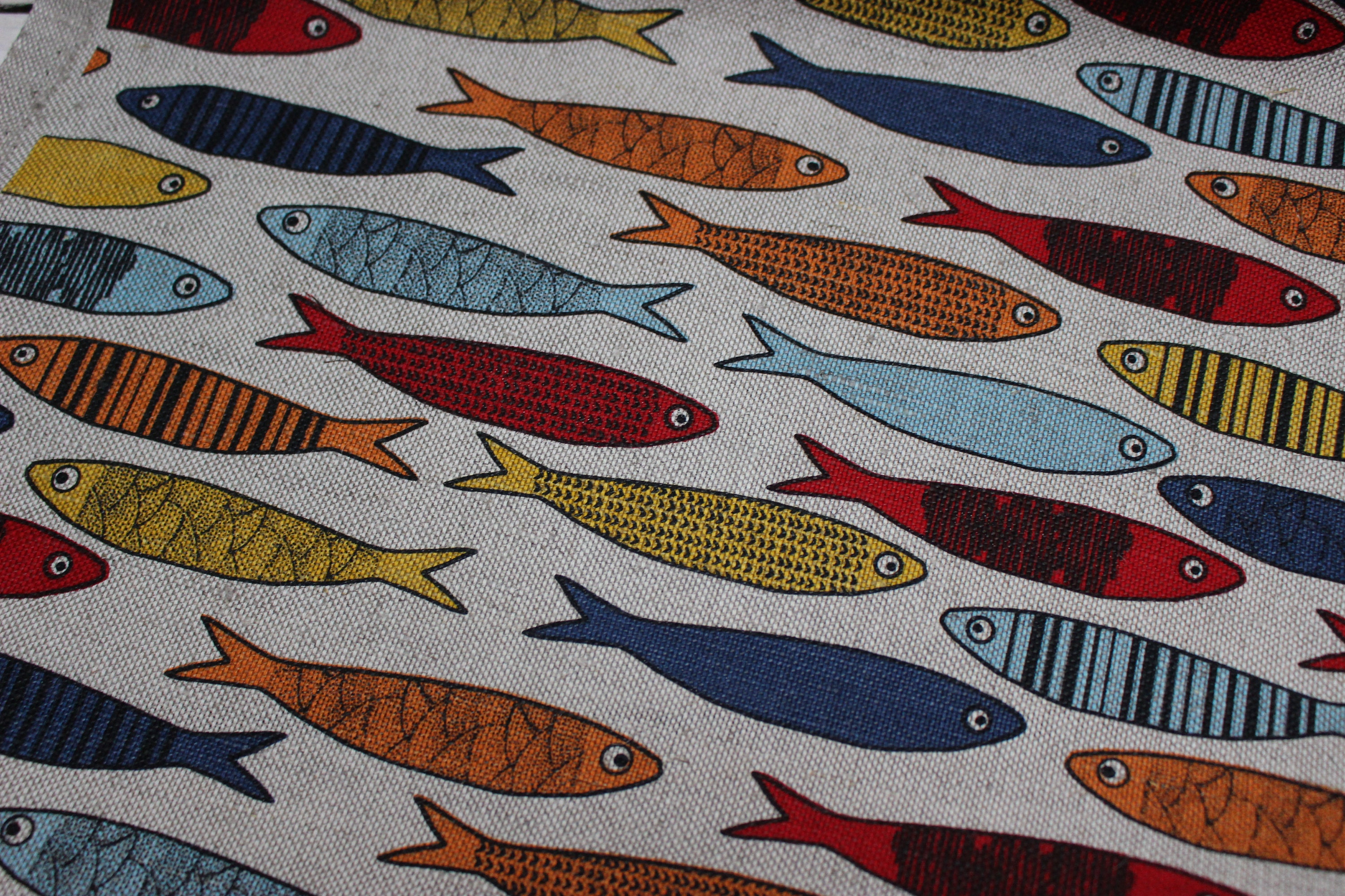 Linen Fabric With Fish Pattern Canvas With Fishes Print - Etsy UK