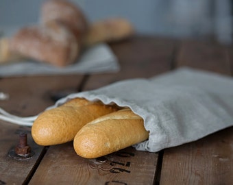 Linen Bag for Bread, Natural Linen Bread Bag, Long Baguette Bag, Reusable Bread Keeper, Natural linen zero waste bag