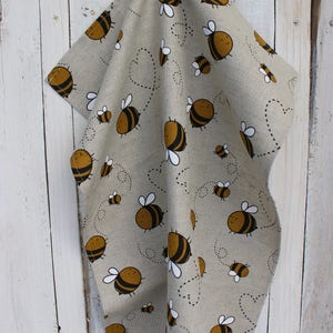 Linen tea towel with bees, Kitchen Linen towel for dishes with a bee image 6