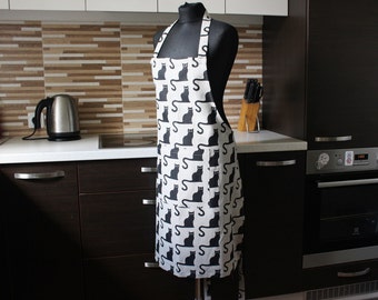 Linen Kitchen Apron with Cats, Gift Ideas for cat lovers, Linen pinafore for cat lady