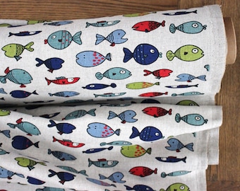 Fish Pattern Linen Fabric, By The Half Meter, Home Textiles