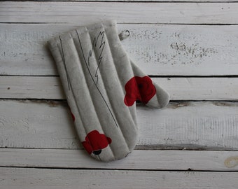 Linen Oven Mitt: Flower Print Kitchen Glove