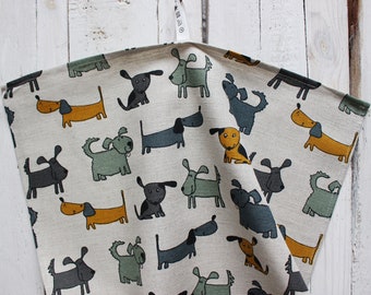 Linen Tea Towel with Dogs Print, Kitchen Dish Towel, Dog Lover Gift