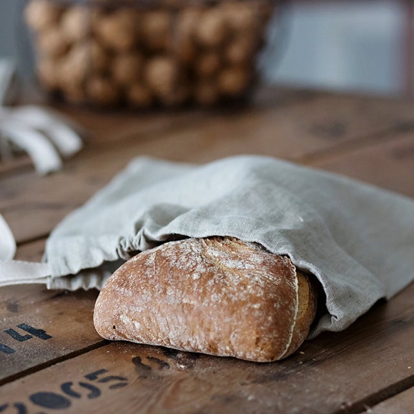 Bag for Bread, Natural Linen Bread Bag, Reusable Bread Keeper, Gray linen bag