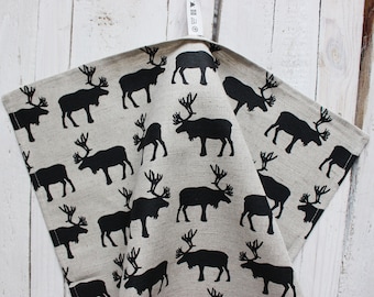 Linen Tea Towel: Black Elk Print Kitchen Dish Towel