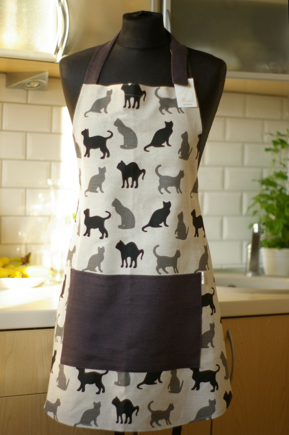 Linen Apron with Cat Pattern Personalized kitchen Apron with Etsy