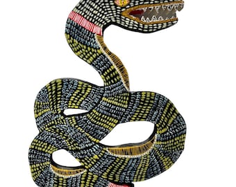 Red Band Serpent – Original Hand-Cut Wood Snake Painting – Signed & Documented