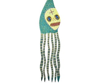 Skullsquid (Green) – Original Hand-Cut Wood Painting – Signed & Documented