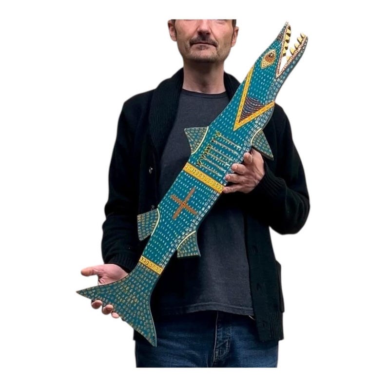 Barracuda Arrow Fish – Original Hand-Cut Wood Painting – Signed & Documented image 9