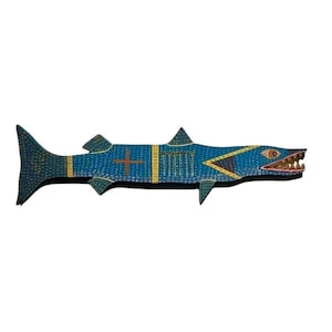 Barracuda Arrow Fish – Original Hand-Cut Wood Painting – Signed & Documented image 1