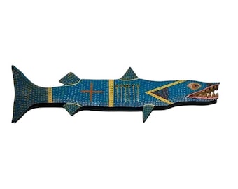 Barracuda Arrow Fish – Original Hand-Cut Wood Painting – Signed & Documented