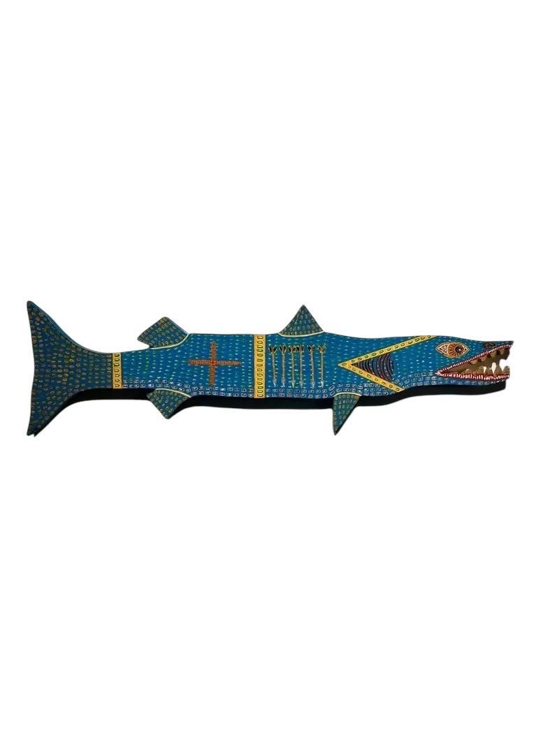 Barracuda Arrow Fish – Original Hand-Cut Wood Painting – Signed & Documented image 1