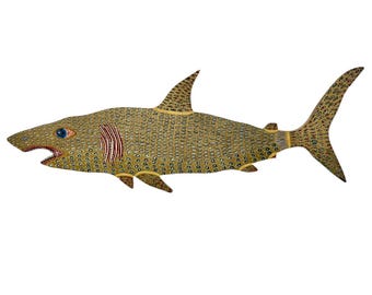 Golden Shark – Original Hand-Cut Wood Painting – Signed & Documented