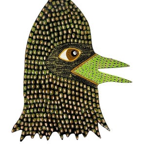 Mint Bird – Original Hand-Cut Wood Painting – Signed & Documented