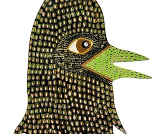 Mint Bird – Original Hand-Cut Wood Painting – Signed & Documented