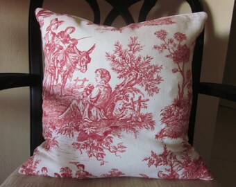 Red Toile Pillow Etsy