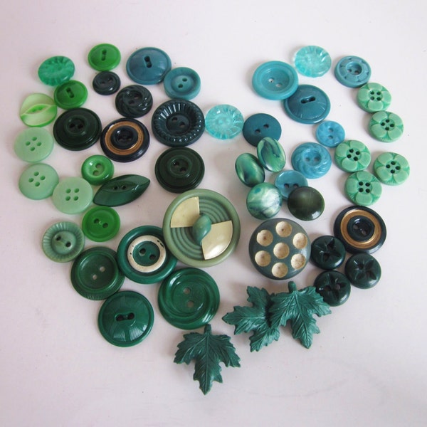 Buttons, 1950's, Various Shades of Green