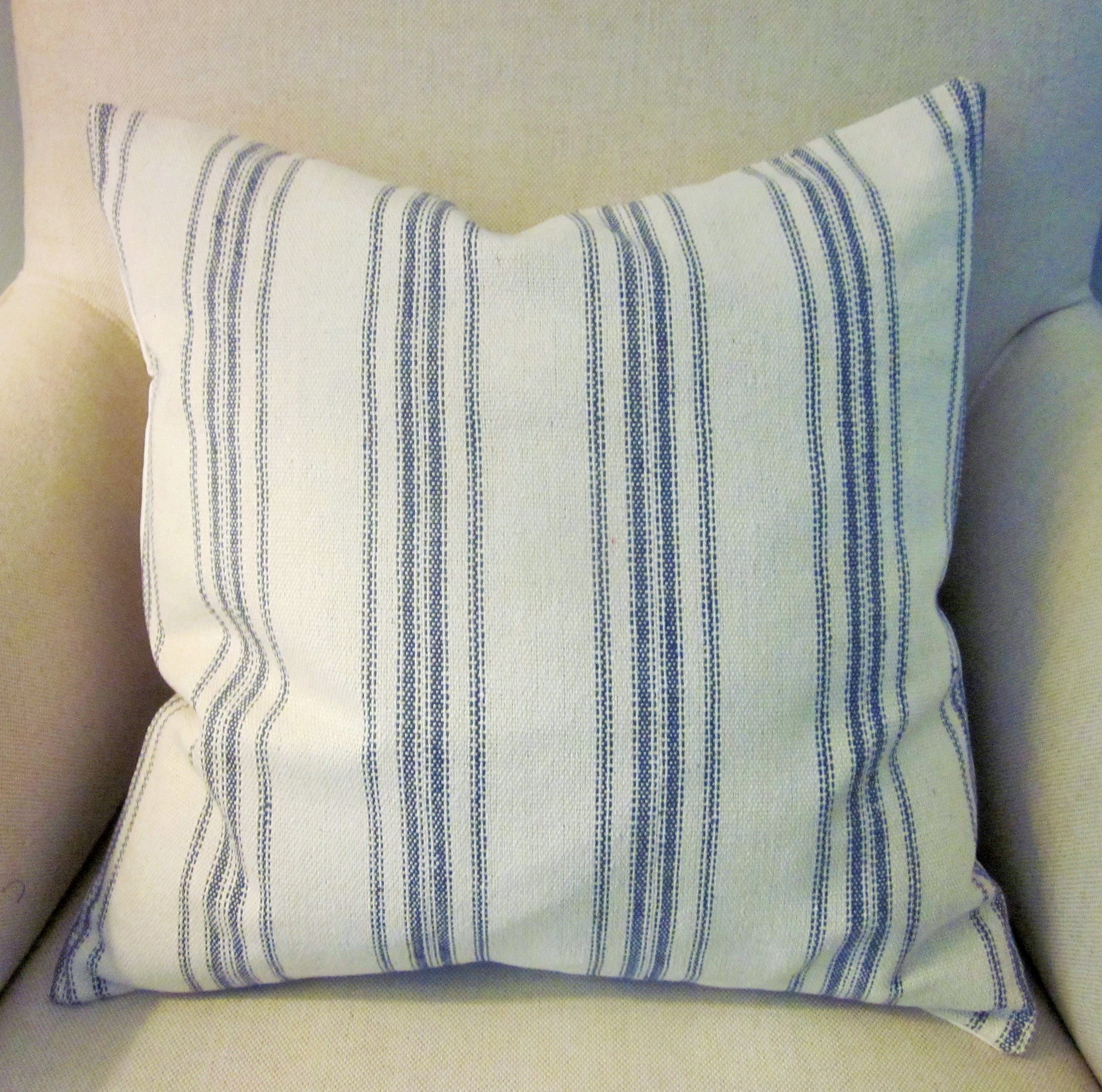 Grain Sack Pillow Cover Feed Sack Style Blue Stripes Etsy