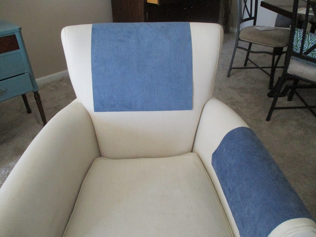 Headrest and Armrest Covers, Medium Blue Denim Fabric, Recliner/chair