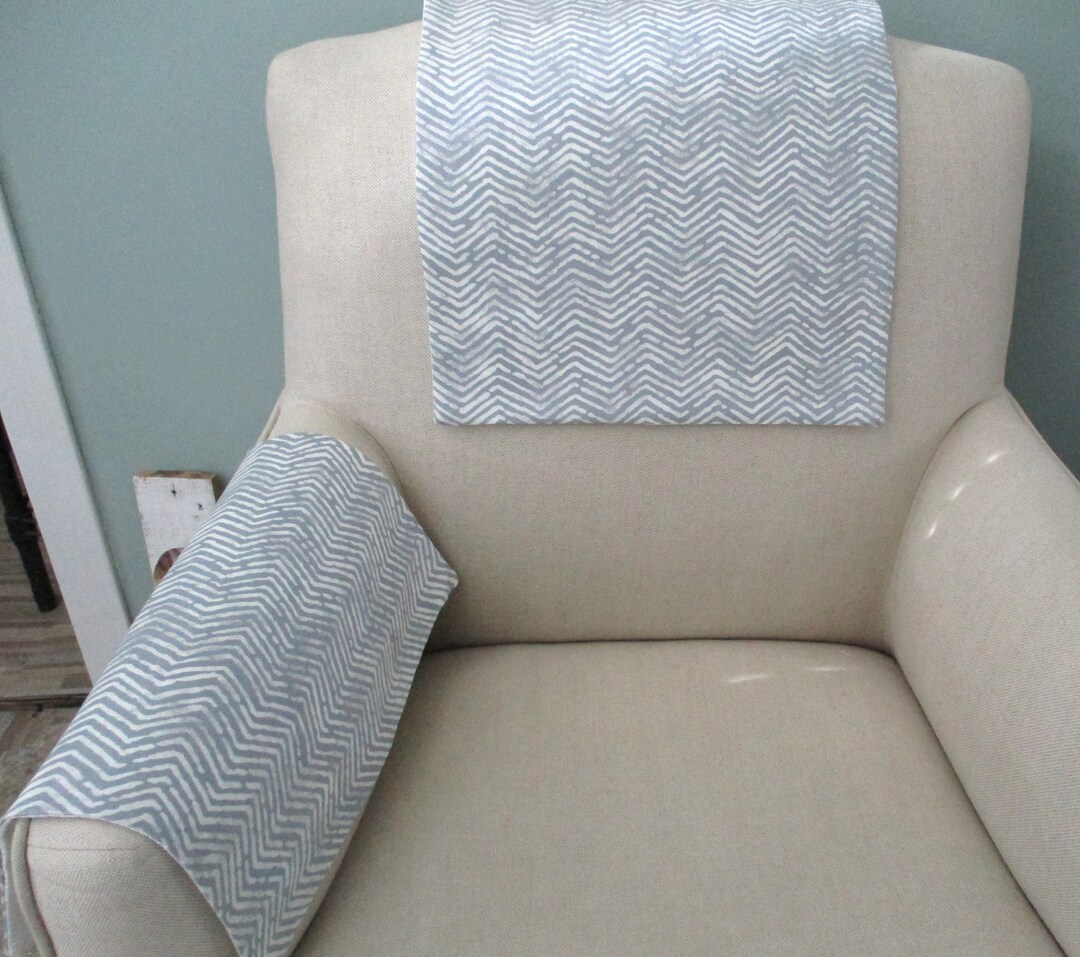 Headrest and Armrest Covers Gray Herringbone Cotton Etsy