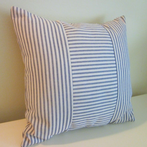 Blue Ticking Pillow Cover Decorative Pillow 20 and Etsy