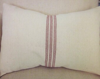 Grain Sack Pillow Cover, Feed Sack, Red/Wine Stripes, Rustic, Farmhouse, Decorative Pillow, Various Sizes, Vertical or Horizontal Stripes