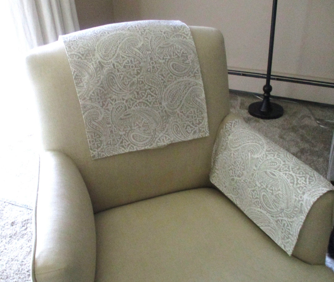 Headrest and Armrest Covers, Taupe Paisley Cotton, Recliner/chair/sofa