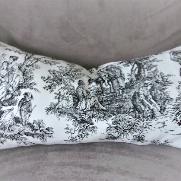 Black Toile Pillow Cover, Toile de Jouy, verschillende maten, zwart-wit Toile, handgemaakt