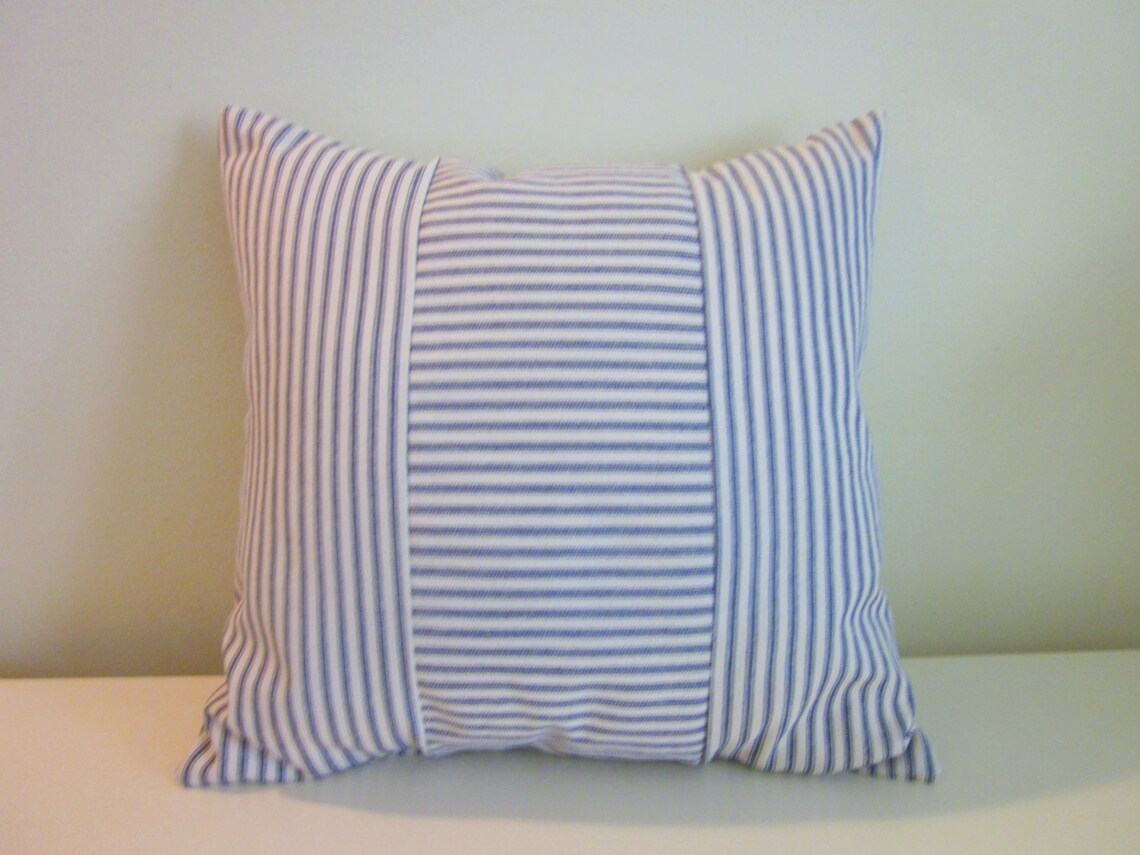 Blue Ticking Pillow Cover Decorative Pillow 20 and Etsy