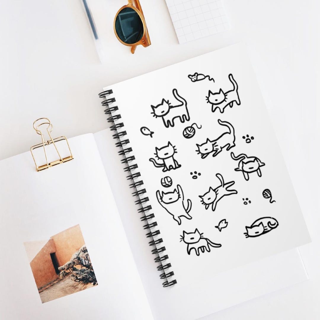 Hand-drawn Cat Doodles Spiral Notebook | Ruled - Etsy