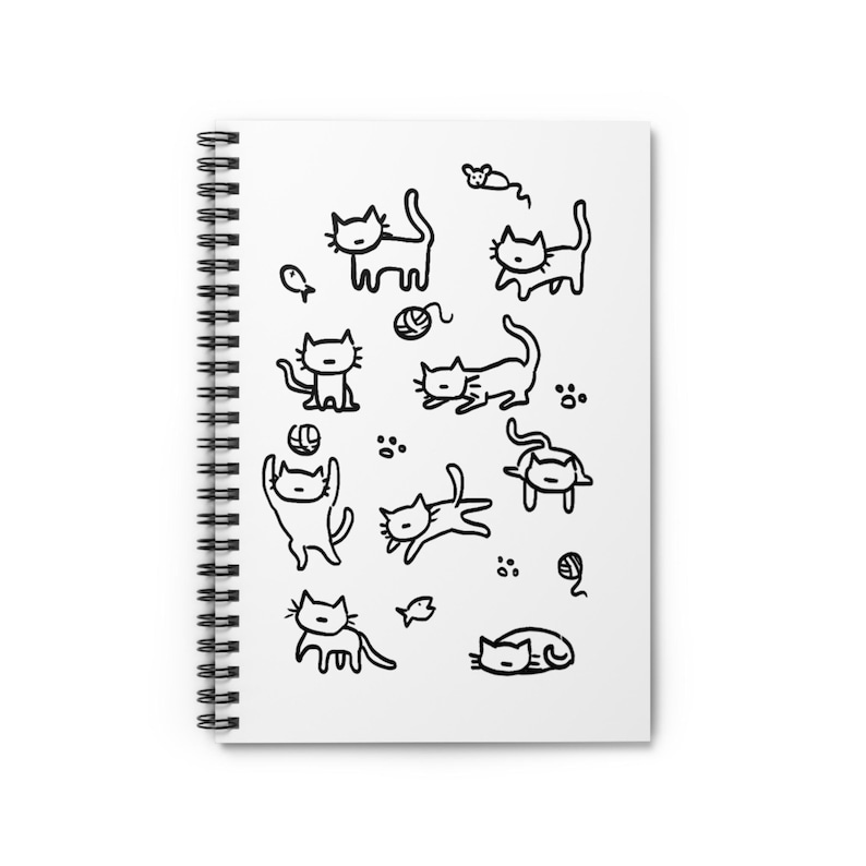 Hand-drawn Cat Doodles Spiral Notebook | Ruled - Etsy