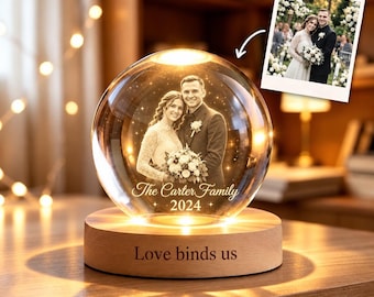 Custom Photo Crystal Ball LED Night Light, Custom Family Portrait Night Light, Personalized Family Gift, Engraved Keepsake