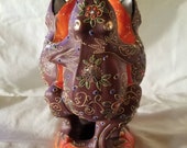 1920s Japanese Satsuma Pottery 3 Spill Vase Dancing Frogs Kaeru Sculpture