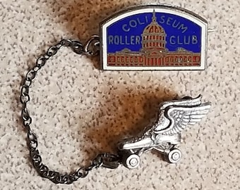 Vintage Coliseum Roller Club Sterling Roller Skating Enameled Pin