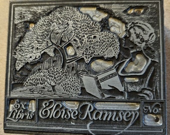 Vintage Printing Letterpress Printer Block Ex-Libris Bookplate Stamp Eloise Ramsey Wayne State Professor Detroit History