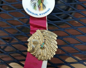 Vintage Pin Back Button Souvenir All American Indian Days Sheridan Wyoming HTF