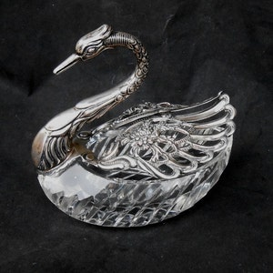 Birks Germany Sterling Crystal Swan Master Salt Articulating Wings image 1