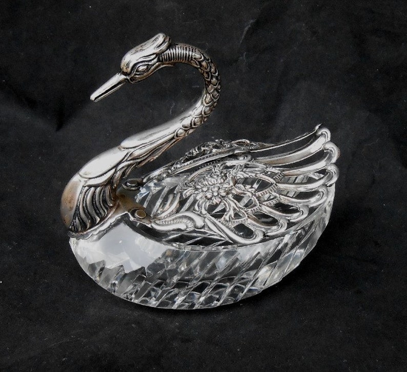 Birks Germany Sterling Crystal Swan Master Salt Articulating Wings image 1